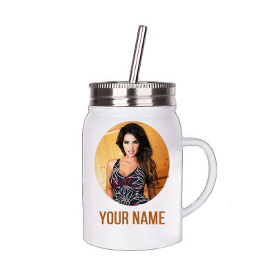 17oz Stainless Steel Jar With Handle, Lid, and Straw