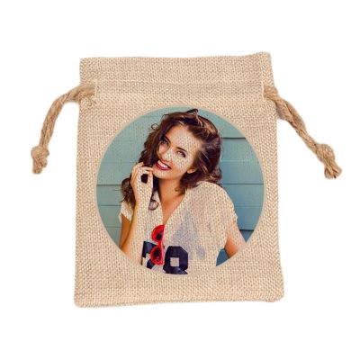 Faux Burlap Drawstring Bag