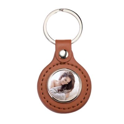 Faux Leather Round Key Chain