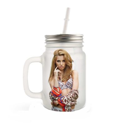 Glass Mason Jar With Handle, Lid, and Straw